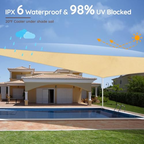 Quictent Waterproof Sun Shade Sail for Patios 185G Polyester Fabric Cloth, 98% UV Block Outdoor Awning Shelter for Commercial, Backyard, Garden, Deck, Hardware Kit Included 12x16 ft, Sand - color: Sand, size: 12 x 16 ft Waterproof, style: Rectangle