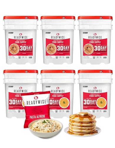 ReadyWise 3 Month Emergency Food Supply - 894 Servings, 6 Buckets, Freeze Dried Protein Meals, Disaster Survival Food Storage Kit, Ready to Eat, Camping Essentials, up to 25 Year Shelf Life - size: 3 Months