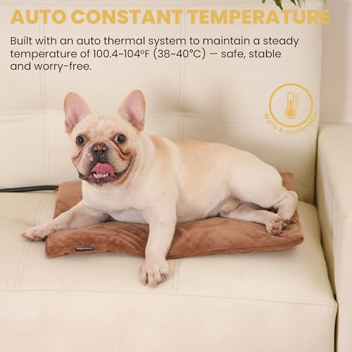 Pet Heating Pad for Cats Dogs Indoor & Sheltered Outdoor Waterproof Heated Cat Bed Heated Dog Bed Chew Resistant Cord Constant Temperature Brown 20 x 16 Inch - color: Brown, size: Medium: 20" x 16" x 1.3"