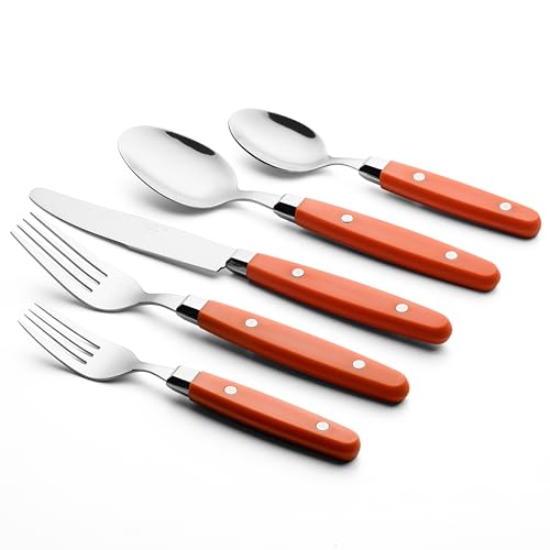 ANNOVA Silverware Set, Retro/Rivet Colorful Stainless Steel Tableware Kitchen Flatware Set Utensils, Includes Dinner Knives, Forks, Spoons, Salad Forks & Dessert Spoons (Orange, 20 Pieces) - color: Orange, size: 20 Pieces