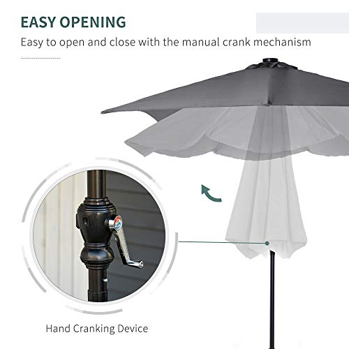 Outsunny 9' x 7' Solar Umbrella, LED Lighted Patio Umbrella for Table or Base with Tilt & Crank, Outdoor Umbrella for Garden, Deck, Backyard, Pool, Beach - color: Dark Gray