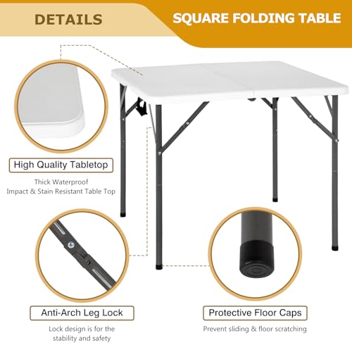 PayLessHere 34" Square Plastic Folding Card Table, Portable Outdoor Dining Table with Collapsible Legs and Carrying Handle,Plastic Tables for Camping,Picnic, Office, Party, White - color: White, size: 34"