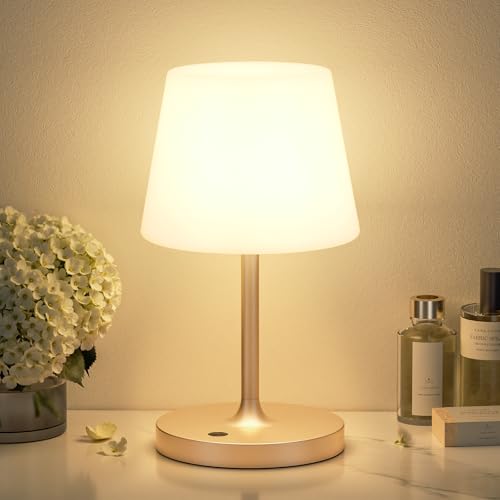 Kakanuo Champagne Gold Shower Lamp Waterproof, Rechargeable Cordless Lamp with 4000mAh Battery, Touch Dimmable Table Lamp for Outdoor, Kitchen, Bathroom, Camping, Patio, IP54 - color: Champagne Gold