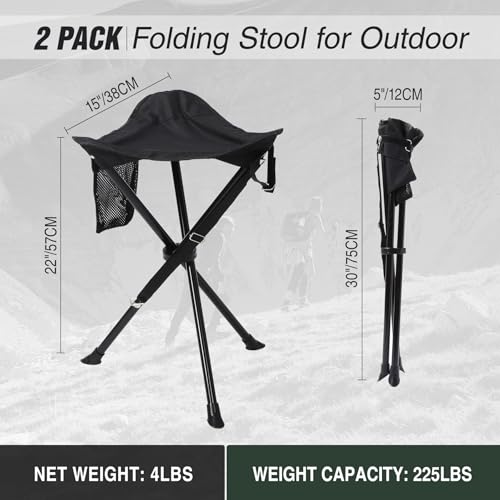 REDCAMP 2 Pack Extra Tall Folding Tripod Stools for Adults, Lightweight Portable Camping Stools for Blinds, Small Tripod Chairs for Fishing Backpacking Travel, Black - color: Black, style: Tall