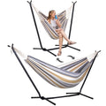 SUNCREAT 2-in-1 Convertible Backyard Fabric Hammock with Stand, Large Hammocks for Outside, Coffee & White - color: A-coffee & White