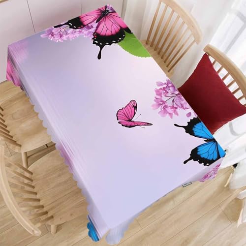 Butterfly Kitchen Tablecloth Nature Flowers Butterflies Indoor Outdoor Table Cover Anti-Oil Table Cloths for Wedding Banquet Dinner Tablecloths, 52x70 Inch(4-6 Seats) Blue Purple - color: Butterfly