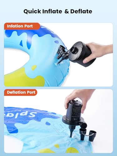 Dr.meter Air Mattress Pump, 3 Ways Powered Portable Electric Air Pump with 3-Nozzle AC 110V, DC 12V, Battery Operated Quick-Fill Inflator Deflator for Inflatable Pool Float Air Bed Boat Swimming Ring - style: HT-401