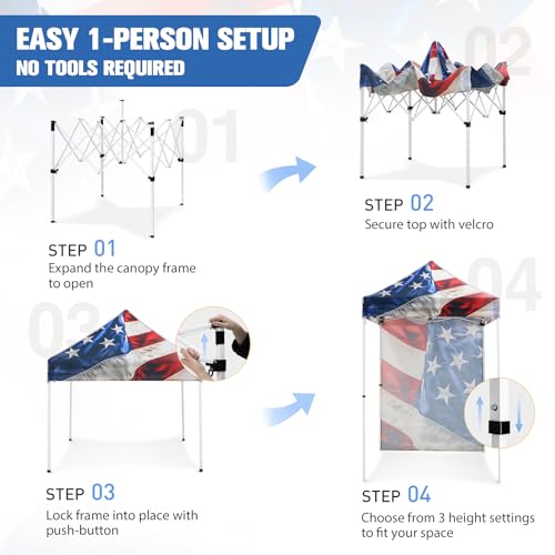 EAGLE PEAK Pop up Canopy 5x5, Outdoor Portable Canopy Tent with One Removable Sunwall, Carry Bag Included, Stars and Stripes - color: Stars and Stripes