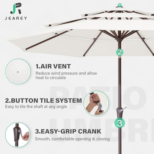JEAREY 9FT 3 Tier Patio Umbrella Outdoor Market Umbrella Table Umbrellas with 8 Ribs 1.5 Pole Push Button Tilt and Crank UV Protection for Garden,Off-white - color: Off-white