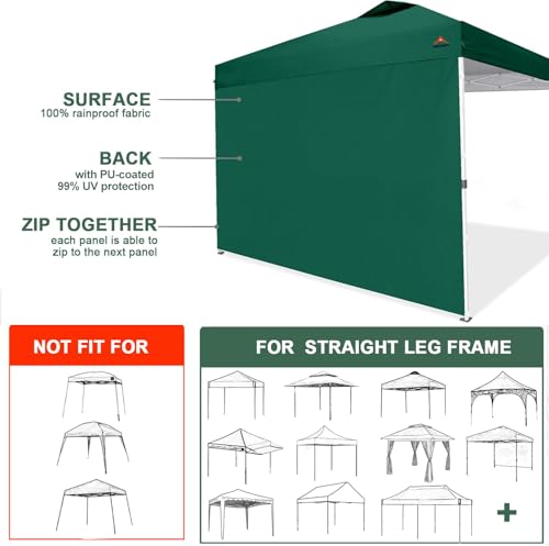 SideWalls for 10x10 Pop up Canopy Frame, 3 Pack Forest Green SunWall and 1Pack Door Only, (with Zippers) - color: Forest Green, size: 4 Sidewalls