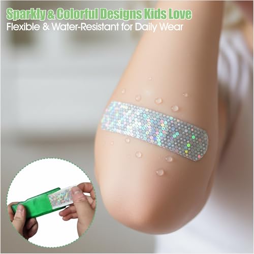 Kids Glitter Bandages with Travel First Aid Case - Sparkly Adhesive Bandages, Portable Band Holder Organizer for Home, School, Travel, 110 PCS (Bandage Cases+Bandages) - style: Bandage Cases+bandages