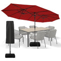 Sundale Outdoor 15ft Large Patio Umbrella with Base Included and Umbrella Cover, Outdoor Double-Sided Umbrella - color: Red