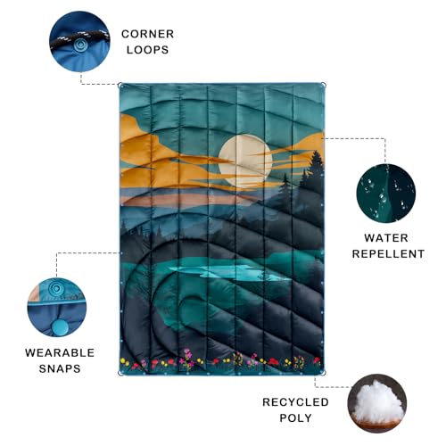 Camping Blanket,Lightweight Puffy Printed Camping Blanket Packable Outdoor Blanket for Camping,Traveling, Stadium, Hiking, Picnics - color: Dusk Pool-thick, size: 39x55"