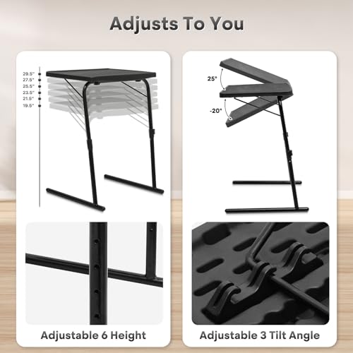 Athena Collection Folidng TV Tray Portable Small Folding Table 6 Height Adjustable & 3 Tilt Angle Adjustable, TV Dinner Table Tray for Living Room Small Space Eating on Couch Sofa Bed, Black