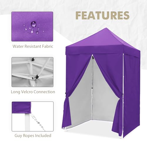 EAGLE PEAK 5x5 Instant Canopy with 4-Side Wall Panels, Small Pop up Portable Canopy Tent with Carry Bag, Light Weight Sun Shelter for Sports, Camping and Beach, Purple - color: Purple