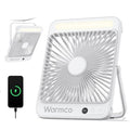 Warmco 20000mAh Battery Powered Fan, Ultra-Slim 8-Inch Portable Camping Fan with LED Lantern, Up to 48H Runtime Rechargeable Desk Fan for Bedroom, Outdoor, Tent, Travel, Cruise Ship Essentials - color: White