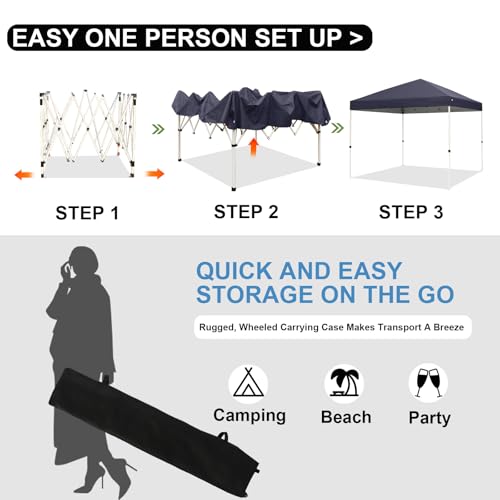 Northroad 10x10ft Pop Up Canopy, Popup Outdoor Canopy Tent with Wheeled Carrying Bag,Portable Gazebo Shelter for Patio,Deck,Garden,Beach（Dark Grey） - color: Dark Grey, size: 10x10