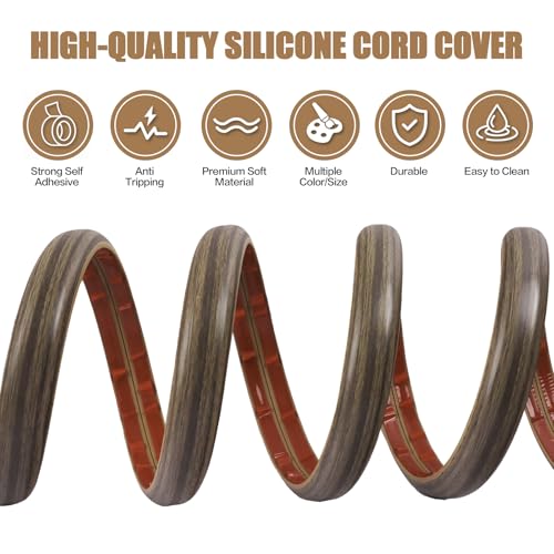 Floor Cord Cover Self Adhesive Cord Hider,3.3FT Cable Management, Extension Strip Protector for Wires, Prevent Cable Trips for Offices, Gyms, Exhibitions Cavity:0.3"(W) x 0.28"(H) Wood Walnut - color: Wood walnut, size: 0.78" x 3.3'