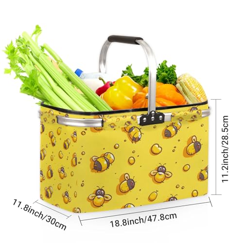 Picnic Basket, MARYHFENVA Collapsible Shopping Basket with Handles 40L Large Market Basket Reusable Folding Grocery Basket - color: Bee(style 5)