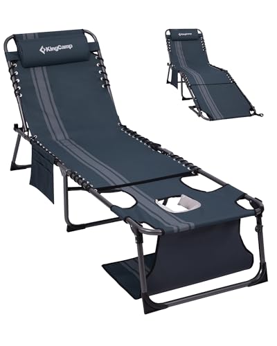 KingCamp Lounge Chair with face Hole, 400LBS Tanning Chairs for Outside, Adjustable 5-Position Beach Lounge Chairs Folding Sun Tanning Chair for Outside Beach Patio Sun Bathing Pool Backyard - color: B*sunbask Face Hole——blue/Grey Face Hole, style: 400lbs