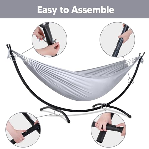 SUNCREAT Stand Alone Hammocks for Outside, 2 Person Self Standing Hammock, Light Gray - color: Light Gray