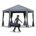 Outsunny 13' x 11' Hexagonal Pop Up Gazebo, Heavy Duty Outdoor Canopy Tent with 6 Mesh Sidewall Netting, 3-Level Adjustable Height and Strong Steel Frame, Gray - color: Dark Gray