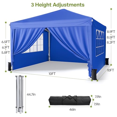 10x10 Pop Up Canopy with Sidewalls, Instant Portable Canopy Tent with Carry Bag for Commercial Events, Camping, Parties - Blue - color: Blue