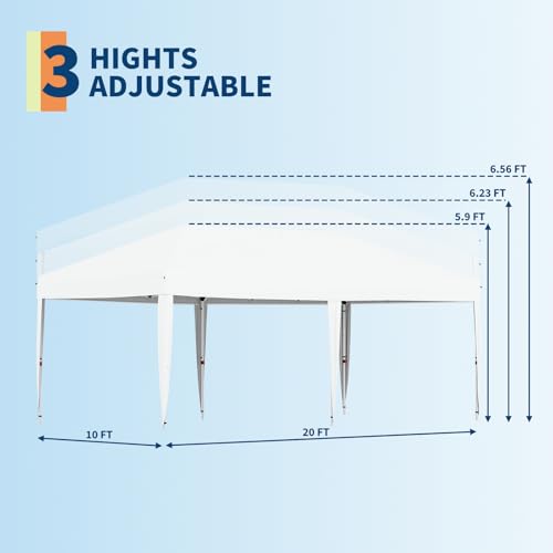 10x20 Pop Up Canopy Tent Outdoor Canopy with No Removable Sidewall One-Person Set Up Heavy Duty Commercial Instant Tent Shelter-White - color: White, size: 10x20FT/0-Sidewall