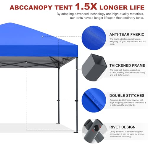 ABCCANOPY 12x12 Pop Up Canopy Tent, Easy Setup Instant Shelter with Wheeled Bag, Heavy Duty Outdoor Canopy for Beach, Market, Backyard, UV Protection, Outdoor Weather Protection (Royal Blue, 12x12) - color: Royal Blue, size: 12x12