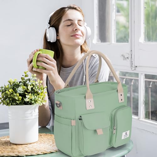 Hafmall Large Insulated Lunch Bag for Women, Leakproof Lunch Box for Men, Wide Opening Lunch Tote Bag with Shoulder Strap, Reusable Adult Lunch Bag For Work, Picnic, Green - color: Green
