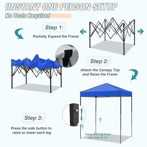 EAGLE PEAK 6x4 Instant Pop Up Canopy Tent, Straight Leg Sun Shelter, Portable Canopy with Carry Bag for Camping, Beach & Sports, Blue - color: Blue, size: No Wall