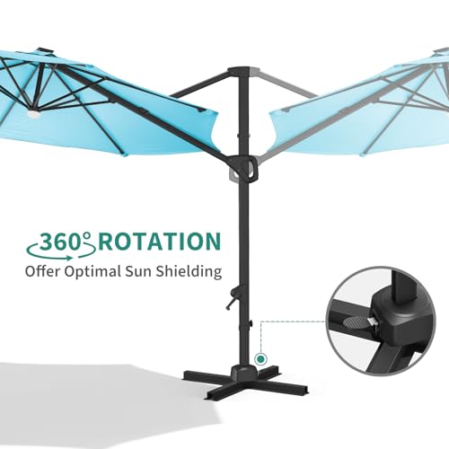 TrailBlaze 10ft Cantilever Patio Umbrella – 360° Rotating Offset Sun Shade with Adjustable Tilt, Waterproof Windproof 600D Oxford Canopy, Heavy-Duty Rustproof Aluminum Frame, Cross Base – Ideal for Garden, Patio, Poolside - color: Turquoise Blue