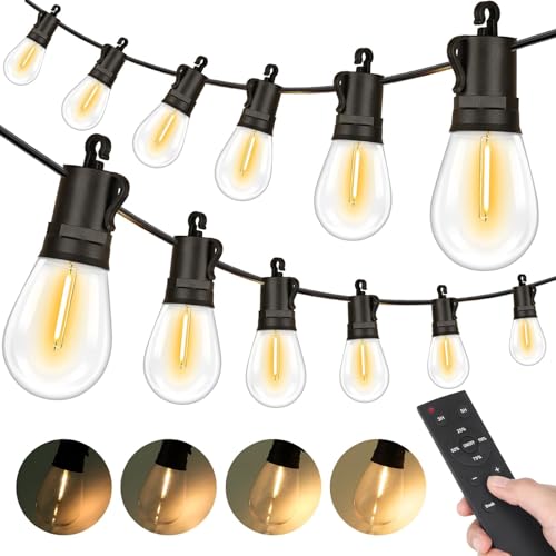 Outdoor String Lights Waterproof, 200FT LED Patio Light With Remote & 64 Shatterproof Dimmable S14 Edison Bulbs(4 Spare), Connectable Outside Hanging String Light for Bistro, Garden, Halloween, Xmas - size: 200ft With Remote