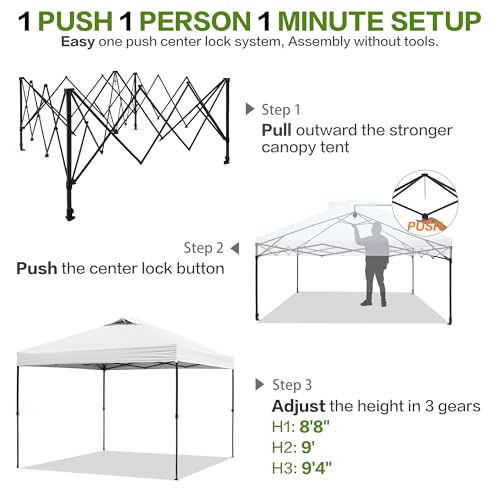 Tunbne 12'x12' Pop Up Canopy Tent with 1 Sidewall and 6 Pockets, One Push Setup, Instant Shade Tent with Vented Roof for Beach Patio Outdoor, Case, 8 Stakes, 4 Ropes, 4 Sandbags (White, 12x12) - color: White, size: 12x12