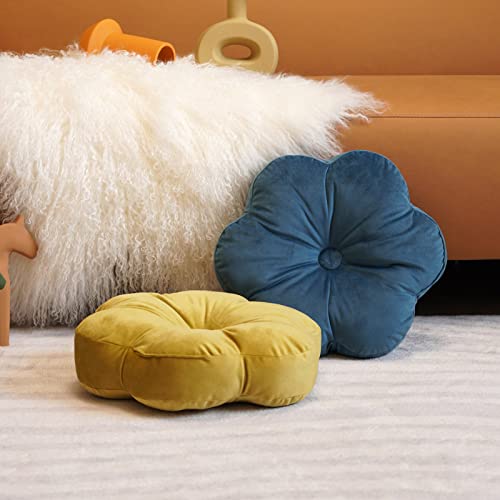 ARTMAGIC Flower Shaped Velvet Decorative Throw Pillow Cushion Ultra Soft Cute Floor Pillow for Couch Bed Sofa (Peacock Blue) - color: Peacock Blue