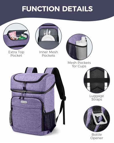 BAGLHER Lightweight Insulated Cooler Backpack - 30 Cans, Leak-Proof for Lunch, Picnic, Hiking, Camping Trips - color: purple-titan