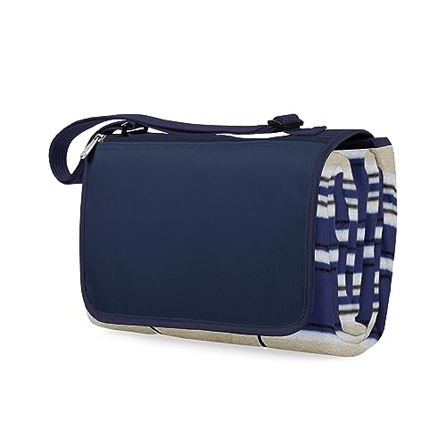 PICNIC TIME Outdoor Picnic Blanket Tote, 59"x51" Foldable Beach & Camping Blanket with Soft Fleece, Water-Resistant Bottom, Adjustable Strap & Zippered Pocket (Blue Stripe, Navy Flap) - color: Blue With Stripes