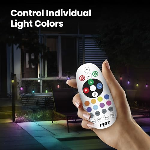 Feit Electric 24ft LED String Light, Color Changing, 3000K Bright White, 15,000-Hour Lifetime, Heavy-Duty 18/2 Cord for Outdoor Use Only, Linkable, Remote Control Included, SL24-12/RGBW/WFIL