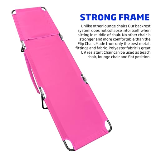 EASYGO PRODUCTS Lawn Chair Chaise Lounge 2 Legs Support Polyester Material Reclining Backrest Head Rest Pillow Great for Beach, Home, Backyard, Outdoor, Patio, Pool, Camping, Lawn or Deck Color Pink - color: Ecochair-pink