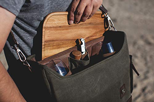 LEGACY - a Picnic Time Brand Adventure Wine Tote Bag with Wine Glasses and Mini Table, Khaki Green/Brown - color: (Khaki Green With Brown Accents)