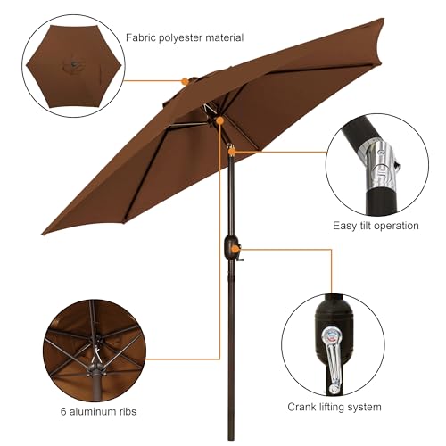 Blissun 7.5 ft Patio Umbrella, Yard Umbrella, Outdoor Market Umbrella with Push Button Tilt Crank, Brown - color: Brown