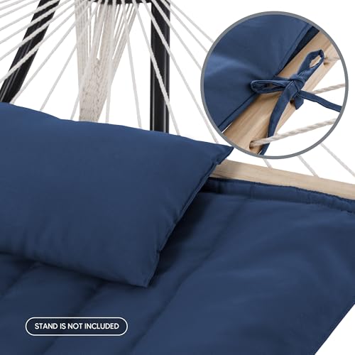 SUNCREAT Hammocks Outdoor Double Hammock with Hardwood Spreader Bar, 475 lbs Capacity, Heavy Duty 15 FT Hammock with Large Soft Pillow, Dark Blue - color: Dark Blue