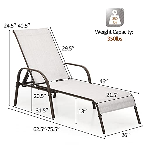Tangkula Lounge Chair Outdoor, Patio Chaise Lounge with Adjustable Backrest, Reclining Pool Lounge Chair for Outside with Heavy Duty Steel Frame, Suitable for Beach, Yard, Balcony, Poolside - color: Light Grey