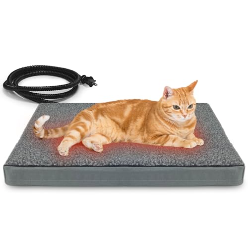 Heated Pet Beds for Indoor/Outdoor Cat & Dog Orthopedic Foam Warming Cat Beds Auto Temperature Control, Washable Cover with Waterproof Liner Thermo Kitty Electric Heating Bed - color: grey, size: 20"L x 16"W x 2"Th