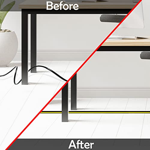 Rubber Bond Cord Cover Floor Cable Protector - Strong Self Adhesive Floor Cord Covers for Wires - Low Profile Extension Cord Covers for Floor & Wall - color: Black Stripped - One Thick Cord, size: 4 Feet