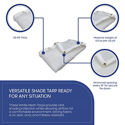 Tarps Now 6' x 8' White Heavy Duty Mesh Tarp with Brass Grommets - UV Resistant Reflective White 75% Sun Shade, Backyard, Patios, Breezeways, Gazebos, Kennels, or Mesh for Flatbeds, Trucks or Trailers - size: 6' X 8'