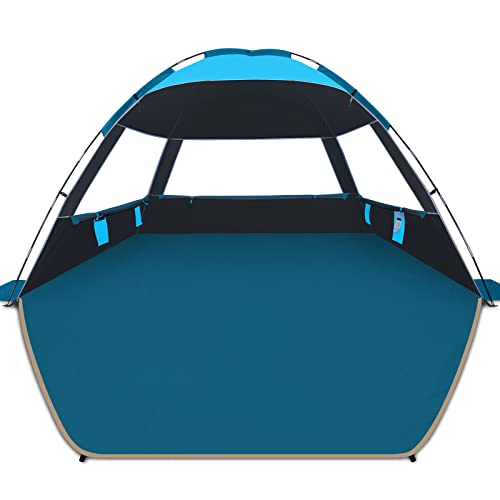 COMMOUDS Beach Tent Sun Shade for 3/4/6/8 Person, UPF 50+ Beach Sun Shelter Canopy Tent, Lightweight, Easy Set Up and Carry - color: Sky Blue with Dark Shelter, size: 8 Person