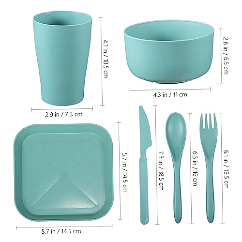 Wheat Straw Tableware Set Unbreakable Dinnerware with Reusable Utensils Lightweight Plates Bowls and Cutlery for Home Picnic Travel Dishwasher Safe
