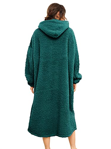 Oversized Sherpa Wearable Blanket Hoodie for Women Men,Long Comfortable Sherpa Blanket Sweatshirt Shaggy Pullover Plush Warm Cozy Blanket One Size Fits All Malachite - color: Malachite