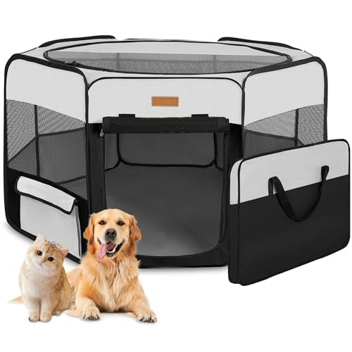 Dog Playpen, Portable Pet Play Pen for Cat, Puppies, Rabbits, Chickens, Foldable Large-Capacity Pet Tent for Indoor/Outdoor Travel Camping - color: Black, size: Medium